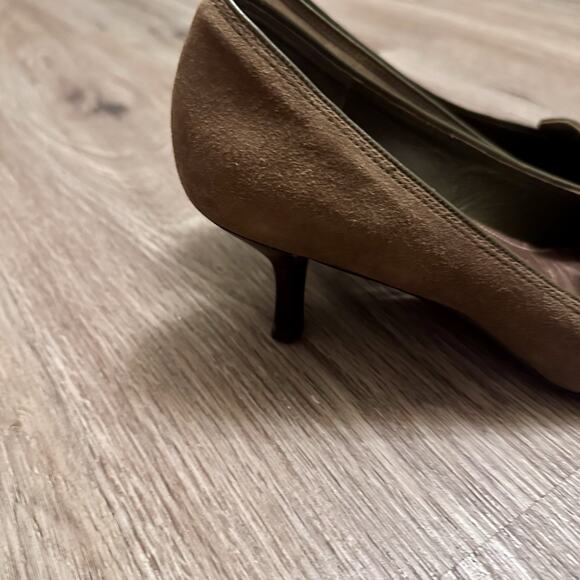 Cole Haan Brown Suede Chain Pumps 8B – Classic Square Toe Kitten Heels Workwear - Picture 5 of 8